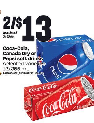 Loblaws Coca-cola, canada dry or pepsi soft drinks offer