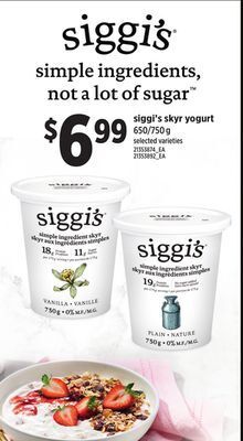Loblaws Siggi's skyr yogurt 650/750 g offer