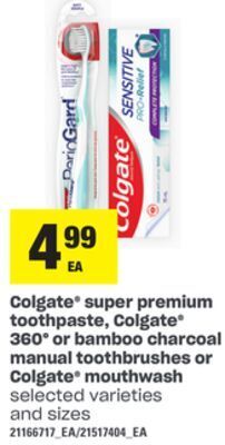 Loblaws Colgate® super premium toothpaste, colgate® 360° or bamboo charcoal manual toothbrushes or colgate® mouthwash offer