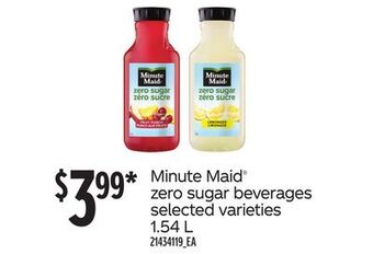Loblaws Minute maid zero sugar beverages, 1.54 l offer