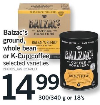 Fortinos Balzac's ground,whole bean or k-cup coffee offer