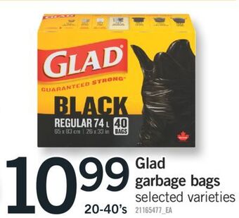 Fortinos Glad garbage bags, 20-40's offer