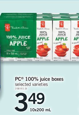 Fortinos Pc® 100% juice boxes, 10x200 ml offer