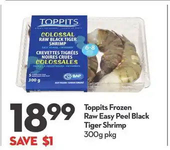 Longo's Toppits frozen raw easy peel black tiger shrimp offer