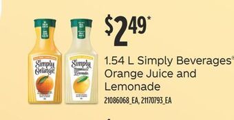 Fortinos 1.54 l simply beverages® orange juice and lemonade offer