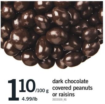 Fortinos Dark chocolate covered peanuts or raisins offer