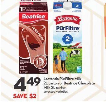 Longo's Lactantia pūrfiltre milk 2l carton or beatrice chocolate milk 2l carton offer