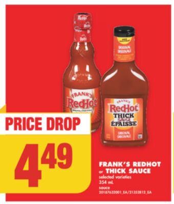 No Frills Frank's redhot or thick sauce, 354 ml offer