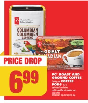 No Frills Pc® roast and ground coffee, 340 g or coffee pods, 12's offer