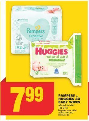 No Frills Pampers or huggies 3x baby wipes, 168-216's offer