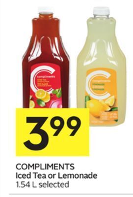 Foodland Compliments iced tea or lemonade 1.54 l selected offer