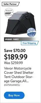 Walmart Vevor motorcycle cover shed shelter tent outdoor storage garage,all weather outdoor protection,anti-theft anti-uv waterproof, offer
