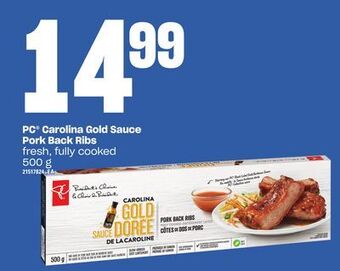 Loblaws Pc® carolina gold sauce pork back ribs, 500 g offer