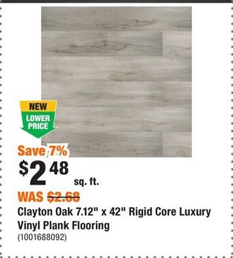 Home Depot Clayton oak 7.12 x 42 rigid core luxury vinyl plank flooring offer