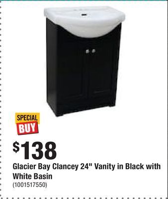 Home Depot Glacier bay clancey 24 vanity in black with white basin offer