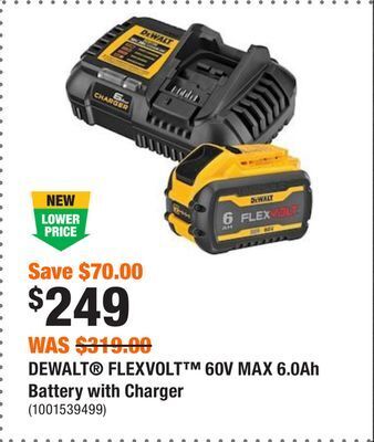 Home Depot Dewalt® flexvolt™ 60v max 6.0ah battery with charger offer