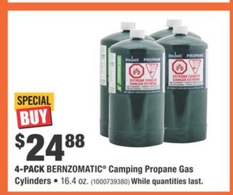 Home Depot 4- pack bernzomatic® camping propane gas cylinders offer