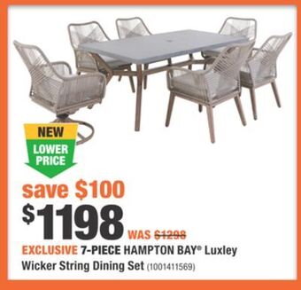 Home Depot 7-piece hampton bay® luxley wicker string dining set offer