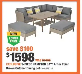 Home Depot 5-piece hampton bay® arbor point brown outdoor dining set offer