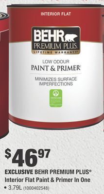 Home Depot Behr premium plus® interior flat paint & primer in one offer