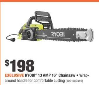 Home Depot Ryobi® 13 amp 16 chainsaw offer