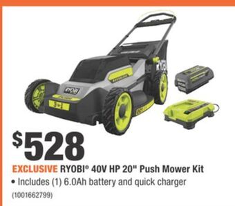 Home Depot Ryobi® 40v hp 20 push mower kit offer