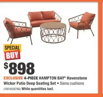Home Depot 4-piece hampton bay® havenstone wicker patio deep seating set offer