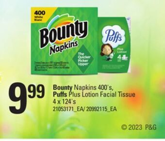 Zehrs Markets Bounty napkins, 400's, puffs plus lotion facial tissue, 4 x 124's offer