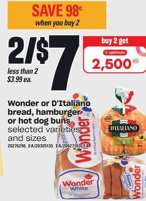 Zehrs Markets Wonder or d'italiano bread, hamburger or hot dog buns offer