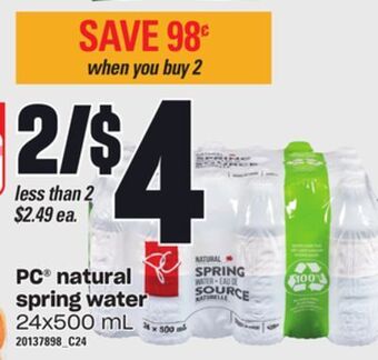 Zehrs Markets Pc® natural spring water, 24x500 ml offer
