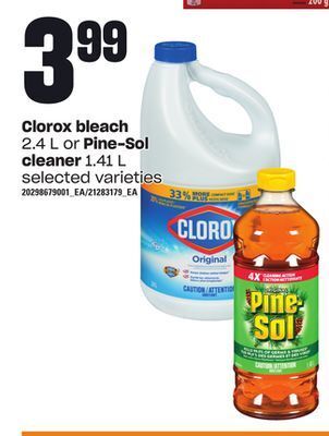 Zehrs Markets Clorox bleach, 2.4 l or pine-sol cleaner, 1.41 l offer