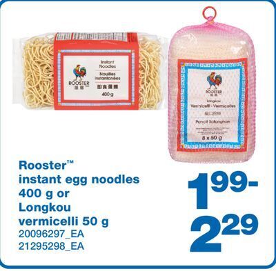 Wholesale Club Rooster™ instant egg noodles 400 g or longkou vermicelli 50 g offer