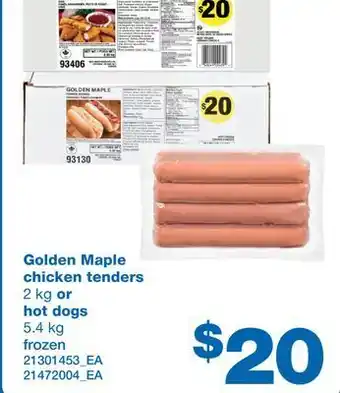 Wholesale Club Golden maple chicken tenders, 2 kg or hot dogs 5.4 kg offer