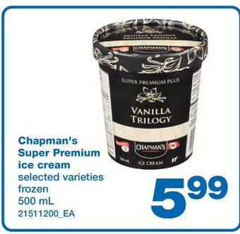 Wholesale Club Chapman's super premium ice cream, 500 ml offer