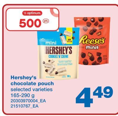 Wholesale Club Hershey's chocolate pouch, 165-290 g offer