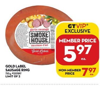 Giant Tiger Gold label sausage ring offer