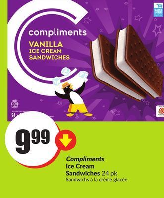 Chalo FreshCo Compliments ice cream sandwiches 24 pk offer