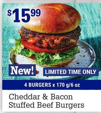 M & M Food Market Cheddar & bacon stuffed beef burgers offer