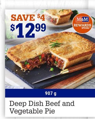 M & M Food Market Deep dish beef and vegetable pie offer