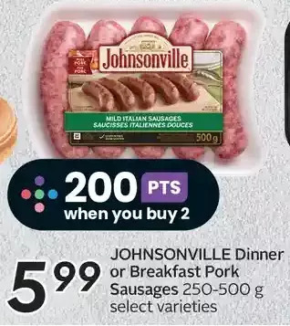 Sobeys Johnsonville dinner or breakfast pork sausages offer
