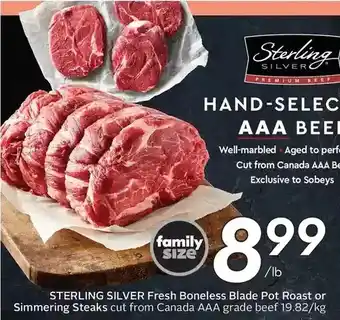 Sobeys Sterling silver fresh boneless blade pot roast or simmering steak offer
