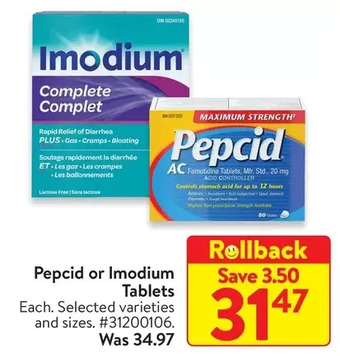 Walmart Pepcid or imodium tablets offer