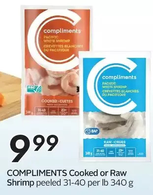 Sobeys Compliments cooked or raw shrimp offer