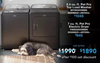 Lowe's 5.4 cu. ft. pet pro top load washer | 7 cu. ft. pet pro electric dryer offer