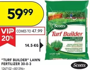 Lowe's Scotts turf builder lawn fertilizer 30-0-3 offer