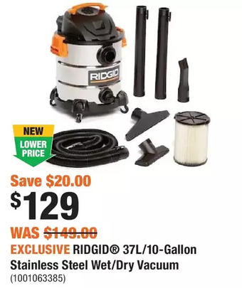 Home Depot Ridgid 37l/10-gallon stainless steel wet/dry vacuum offer