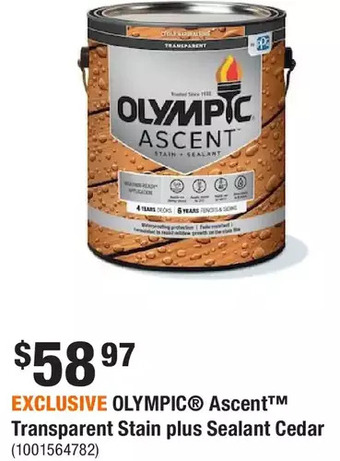 Home Depot Olympic ascent transparent stain plus sealant cedar offer