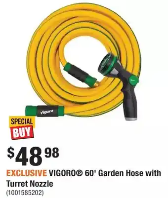 Home Depot Vigoro 60' garden hose with turret nozzle offer