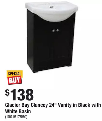 Home Depot Glacier bay clancey 24 vanity in black with white basin offer