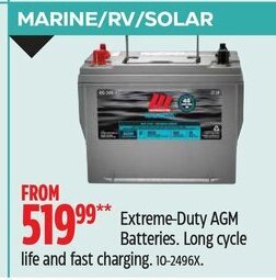 Canadian Tire Extreme-Duty AGM Batteries Long Cycle life and fast Charging 10-2496X offer